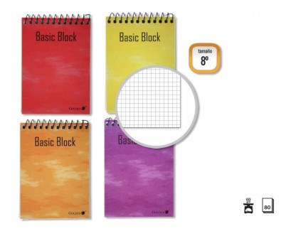 Golden Cuaderno Espiral Superior 8º Apaisado (153x102mm) 80 Hojas 60gr Cuadricula 4x4 - Tapa Plastificada - Margen Remarcado - Colores Surtidos