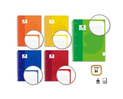 Golden Extra Cuaderno Espiral A4 80 Hojas 90grs Cuadricula 5x5 - Hojas Microperforadas con Banda de Color - Tapa Extradura Forrada - Colores Surtidos