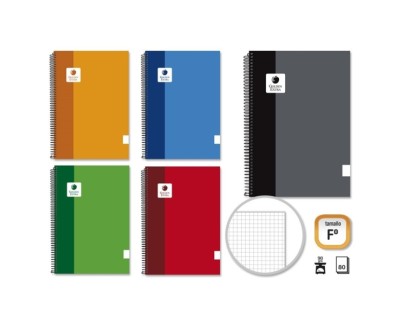 Golden Extra Cuaderno Espiral Folio 80 Hojas 90grs Cuadricula - Margen Remarcado - Tapa Forrada - Colores Surtidos