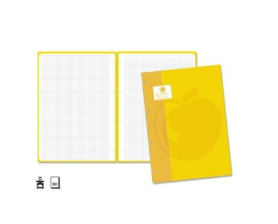 Golden Extra Recambio de 80 Hojas 90gr Cuadricula 4x4 - Formato A4 - 4 Taladros y Banda de Color Amarillo