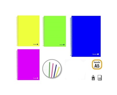 Golden Pack de 8 Cuadernos A5 120 Hojas 90gr Cuadricula 5x5 - Hojas Microperforadas con Banda de Color y 2 Taladros - Tapa Polipropileno - Colores Surtidos