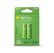 GP ReCyko Pack de 2 Pilas Recargables 1300mAh AA 1.2V - Precargadas - Fabricadas con mas del 10% de Materiales Reciclados