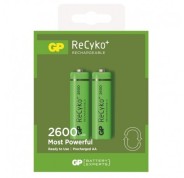 GP ReCyko Pack de 2 Pilas Recargables 2600mAh AA 1.2V - Precargadas - Ciclo de Vida: Hasta 1.000 Veces