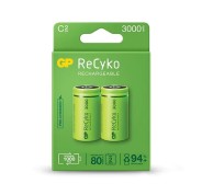 GP ReCyko Pack de 2 Pilas Recargables 3000mAh C 1.2V - Precargadas - Ciclo de Vida: Hasta 1000 Veces