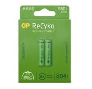 GP ReCyko Pack de 2 Pilas Recargables 950mAh AAA 1.2V - Precargadas - Ciclo de Vida: Hasta 1.000 Veces