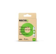 GP ReCyko Pack de 4 Pilas Recargables 650mAh AAA 1.2V - Precargadas - Fabricadas con mas del 10% de Materiales Reciclados