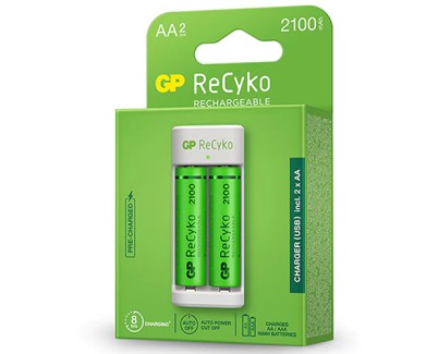 GP ReCyko Pack de Cargador USB + 2 Pilas Recargables 2100mAh AA