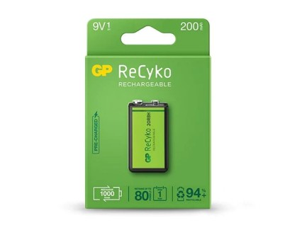 GP ReCyko Pila Recargable 200mAh 9V - Precargada - Ciclo de Vida: Hasta 1000 Veces