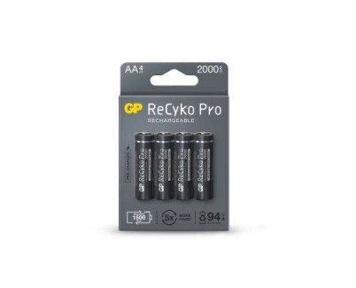 GP ReCyko Pro Pack de 4 Pilas Recargables 2100mAh AA 1.2V - Precargadas - Ciclo de Vida: Hasta 1.500 Veces