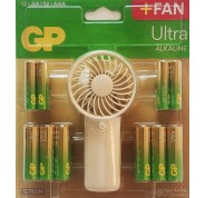 GP Ultra Alcalina Pack de 12 Pilas AAA + 12 Pilas AA + Ventilador de Mano de Regalo