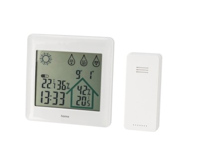 Hama Action Estacion Meteorologica - Prevision Meteorologica - Sensor Exterior - Termometro - Higrometro - 12x2x12cm - Color Blanco