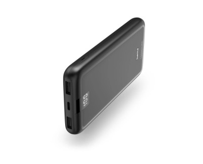 Hama Bateria Externa Powerbank 10000mAh - Polimero de Litio - USB-C - USB-A - Carga Rapida - 3 Conexiones de Salida - Pantalla Digital - Indicador de Carga - 16x139x68mm - Color Gris