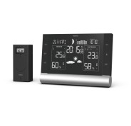 Hama Black Line Plus Estacion Meteorologica - Reloj - Prevision Meteorologica - Sensor Exterior - Radiofrecuencia - Termometro - Higrometro - 17.5x2.2x12.3cm - Color Negro