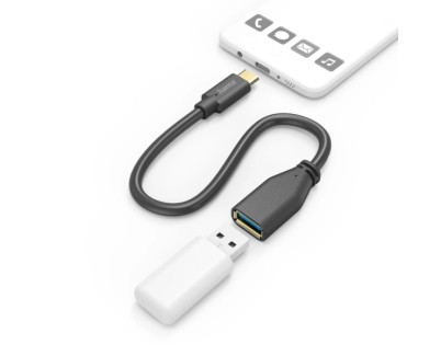Hama Cable Adaptador USB-C a USB-A Hembra - Varias Velocidades - Cable 15cm - Incluye Accesorios - Funcion OTG - Color Negro