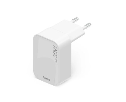 Hama Cargador de Pared - 30W - USB-C - Plegable - Power Delivery - GaN - Qualcomm - Color Blanco