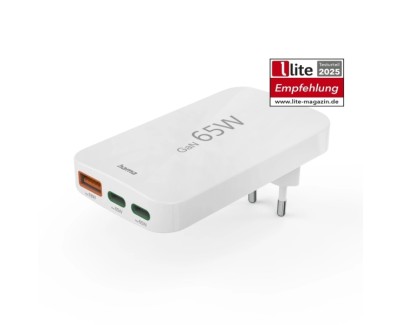 Hama Cargador de Pared - Potencia 65W - 2x USB-C - USB-A - Power Delivery - Qualcomm - Color Blanco