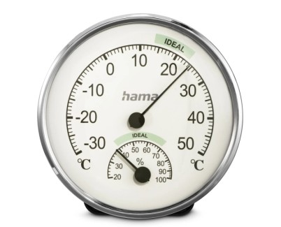 Hama Chios Medidor de Temperatura y Humedad para Interior - Analogico - Permite Colgar en Pared - Acero Inoxidable - 12.5x2.5x12.5cm - Color Plata