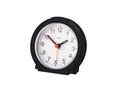 Hama Classic Reloj Despertador Analogico - Manecillas y Numeros Fluorescentes - Funciona con 1 Pila AA - 9.5x3.8cm - Color Negro