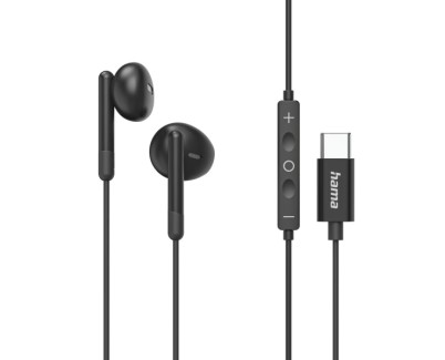 Hama Classy Auriculares con Microfono Omnidireccional - Cable 1.2m - Conector USB-C - Color Negro