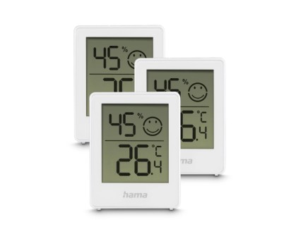Hama Cres Pack de 3 Medidores de Temperatura y Humedad para Interior - Pantalla Digital - Permite Colgar en Pared - Indicador de Confort - 4.5x3.1x5.6cm - Color Blanco