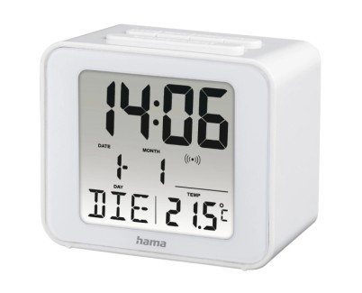 Hama Cube Radio Reloj Despertador - Termometro - Pantalla Digital - Funcion de Repeticion de Alarma - Zona Horaria Ajustable - 7x4x6cm - Color Blanco