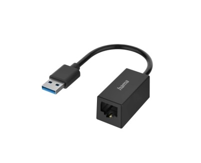 Hama Essential Adaptador de Red - USB-A Macho - Ethernet RJ45 Hembra - Velocidad hasta 1Gbit/s - Color Negro