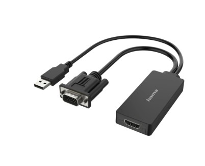 Hama Essential Adaptador de Video - Entrada VGA y USB-A Macho - Salida HDMI Hembra - Color Negro