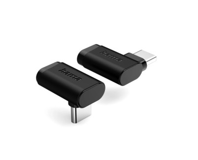 Hama Essential Adaptador USB-C Acodado 90&ordm; - Potencia hasta 240W - Velocidad hasta 10Gbit/s - Power Delivery - Color Negro
