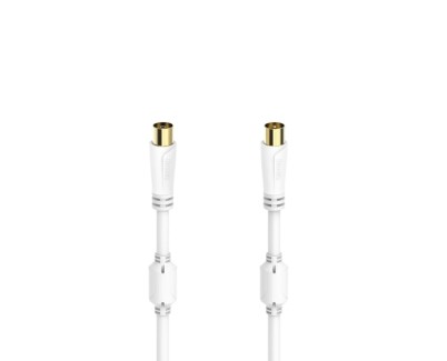 Hama Essential Cable Coaxial de Antena Macho/Hembra - Longitud 0.75m - Terminales Chapados en Oro - Triple Blindaje - Apantallamiento 100dB - Impedancia 75Ohm - Color Blanco