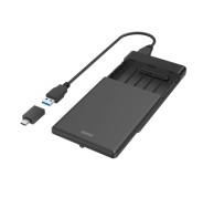 Hama Essential Carcasa Externa para Ssd y HDD de 2.5\" - Cable USB-A de 50cm - Velocidad hasta 5Gbps - Adaptador USB-C - 13.3x8.7x1.6cm - Color Negro