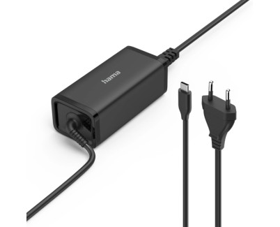 Hama Essential Fuente de Alimentacion Universal para Portatil - Potencia 100W - Voltaje 5-20V - Cable de Entrada 1.2m - Cable de Salida 0.95m - Power Delivery - GaN - Color Negro