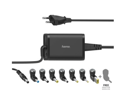 Hama Essential Fuente de Alimentacion Universal para Portatil - Potencia 65W - Voltaje 15-19V - Cable de Entrada 1.2m - Cable de Salida 1.15m - Color Negro