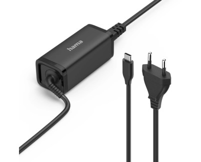 Hama Essential Fuente de Alimentacion Universal para Portatil - Potencia 65W - Voltaje 5-20V - Cable de Entrada 1.2m - Cable de Salida 1.2m - Power Delivery - GaN - Color Negro