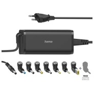 Hama Essential Fuente de Alimentacion Universal para Portatil - Potencia 90W - Voltaje 15-19V - Cable de Entrada 1.2m - Cable de Salida 0.95m - Color Negro