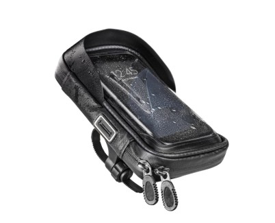 Hama Essential Funda Smartphone para Bicicleta/Moto - Repelente al Agua - Cremallera - Ancho Dispositivo hasta 8cm - Peso Max 200g - Manillares hasta 4cm - Nylon - 17.5x10cm - Color Negro