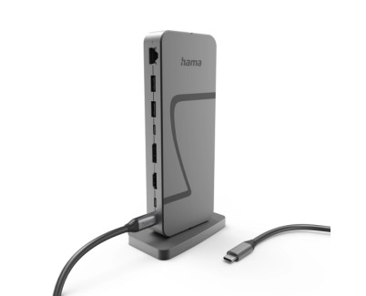 Hama Essential Hub USB 2.0/3.2 - Potencia Maxima 140W - Cable USB-C de 40cm - LAN Ethernet 2.5Gbps - DisplayPort 8K - HDMI 4K - 3x USB-C - 4x USB-A - Color Gris
