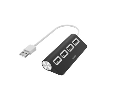 Hama Essential Hub USB 2.0 - Cable USB-A Integrado de 15cm - 4x USB-A - Color Negro