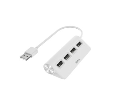 Hama Essential Hub USB 2.0 - Cable USB-A Integrado de 15cm - USB-A Hembra x4 - Color Blanco