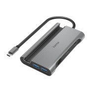 Hama Essential Hub USB 3.2 - Potencia Maxima 100W - Cable USB-C Integrado de 15cm - LAN Ethernet 1Gbps - HDMI 4K - 3x USB-A - 2x USB-C - Power Delivery - Color Gris