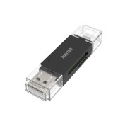 Hama Essential Lector de Tarjetas USB-A - Compatible con SD - MicroSD - Sistema OTG - 19.05x10.99x73.6mm - Color Negro