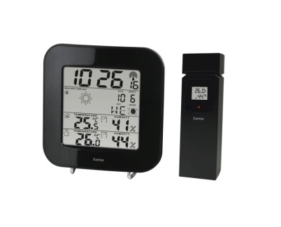 Hama Ews-200 Estacion Meteorologica - Reloj - Prevision Meteorologica - Sensor Exterior - Radiofrecuencia - Termometro - Higrometro - 11x2.5x11cm - Color Negro