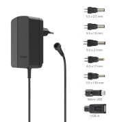 Hama Fuente de Alimentacion Multidispositivo - Potencia 18W - Voltaje 12V - Indicador LED - 7 Adaptadores - Intensidad Maxima 1.5A - Voltaje Ajustable - Color Negro