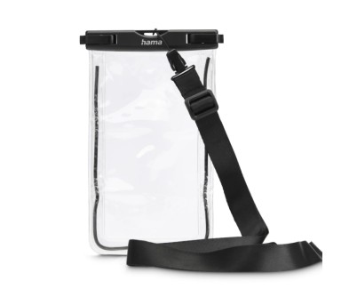 Hama Funda Impermeable Universal - IPX8 - Cierre a Presion - Marco Fluorescente - PVC - 12.5x1.5x20cm - Color Negro y Transparente