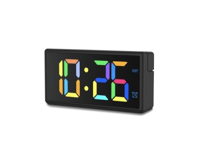 Hama Ibiza Reloj Despertador Digital - Pantalla Multicolor - Funcion de Carga USB-A - Funcion de Repeticion de Alarma - 15x3.4x7.5cm - Color Negro