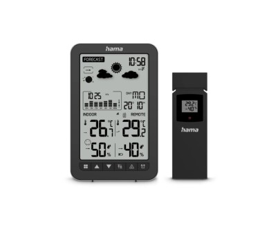 Hama Ko Samui Estacion Meteorologica - Reloj - Prevision Meteorologica - Sensor Exterior - Radiofrecuencia - Termometro - Higrometro - 10.5x2.5x16cm - Color Negro