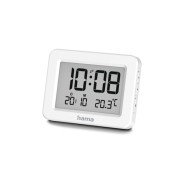 Hama Kos Radio Reloj Despertador - Pantalla Digital - Termometro - Funcion de Repeticion de Alarma - Zona Horaria Ajustable - 7x1.3x5.5cm - Color Blanco