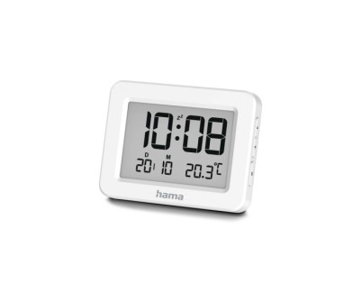 Hama Kos Radio Reloj Despertador - Pantalla Digital - Termometro - Funcion de Repeticion de Alarma - Zona Horaria Ajustable - 7x1.3x5.5cm - Color Blanco