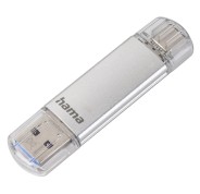 Hama Laeta Memoria Pendrive USB 3.0 con Tapa - 128GB de Capacidad - 40Mb/s de Transferencia - Funcion OTG - USB-C - USB-A - Cuerpo Metalico - Color Plata