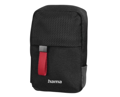 Hama Matera Funda para Camara - Poliester Reciclado - Asa para Cinturon - Correa de Cuello Desmontable - 6.5x3x11cm - Color Negro