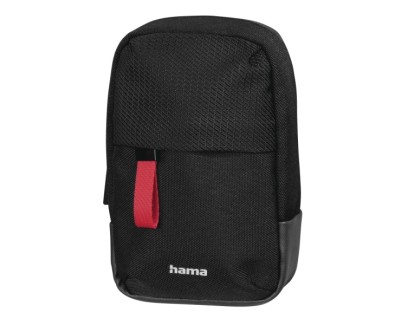 Hama Matera Funda para Camara - Poliester Reciclado - Asa para Cinturon - Correa de Cuello Desmontable - 7.5x4.5x13cm - Color Negro